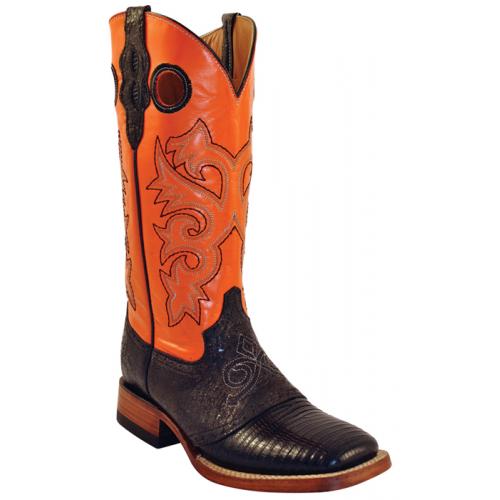 Ferrini Ladies 81193-35 Black / Orange Genuine Lizard Saddle Vamp Cowgirl Boots
